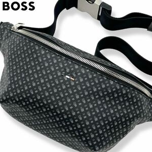  unused class / present goods *HUGO BOSS Hugo Boss leather body bag shoulder belt belt bag leather men's business Logo total pattern Logo stamp 