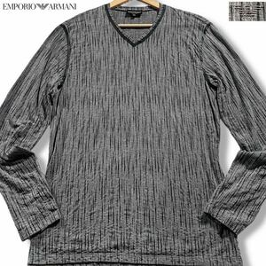 極美品/XXLサイズ●エンポリオ アルマーニ 長袖Tシャツ ロンT 薄手 EMPORIO ARMANI シワ加工 ストレッチ 霜降り 凸凹 イーグルロゴ刺繍 3L