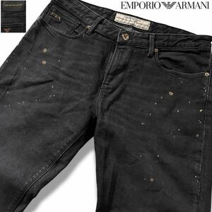 極美品/Lサイズ●エンポリオ アルマーニ デニム ジーンズ ジーパン パンツ EMPORIO ARMANI ストレッチ ゴールドペイント イーグルロゴ 34