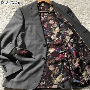 未使用級/Mサイズ●ポールスミス セルッティ生地 テーラードジャケット Paul Smith cerruti 1881 チェック 裏地花柄 フラワー イタリア生地