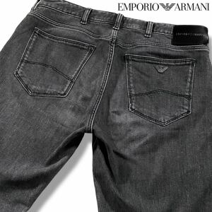 極美品/Lサイズ●エンポリオ アルマーニ デニムジーンズ パンツ GパンEMPORIO ARMANI ストレッチ グレー レザーパッチ イーグルロゴ金具 32