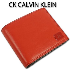 CKカルバンクライン CK CALVIN KLEIN 牛革 二つ折り財布 ワキシー メンズ オレンジ系 新品 正規品