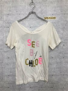 SEE BY CHLOE シーバイクロエ レディース 後ろリボン 背空き 漢字プリント 半袖Tシャツ 白