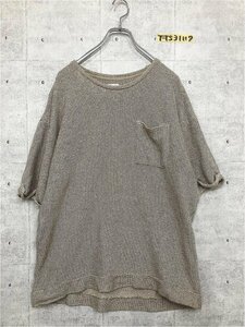 ZARA ザラ メンズ ポケット付き 袖ロールアップ Tシャツ 大きいサイズ XL 茶アイボリー