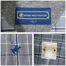 【美品】ビバリーヒルズポロクラブ BEVERLY HILLS POLO CLUB　半袖シャツ　ボタンダウン　チェック　ブルー　青色　メンズ　L_画像6