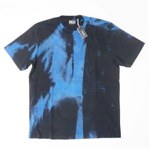 新品正規品 DIESEL ディーゼル T-JUST-B84 半袖 クルーネック ブリーチプリント 刺繍 ロゴ Tシャツ ブルー M