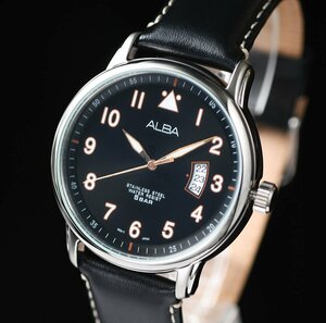 逆輸入セイコーALBA 新品 ミリタリー 視認性高く無駄削ぎ落とした王道のシンプル仕様 50m防水 本革ベルト メンズ日本未発売 腕時計