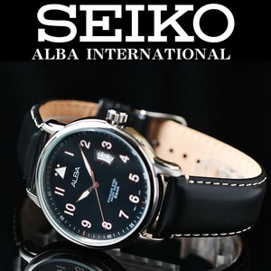 逆輸入セイコーALBA 新品 ミリタリー 視認性高く無駄削ぎ落とした王道のシンプル仕様 50m防水 本革ベルト メンズ日本未発売 腕時計