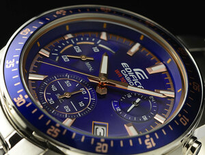  Casio входить EDIFICE Edifice Европа и Америка модель .. темно-синий голубой 100m водонепроницаемый хронограф наручные часы новый товар не использовался CASIO мужской 