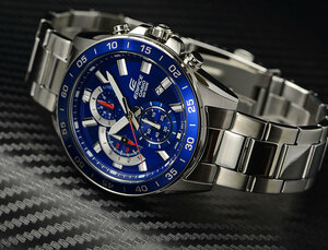 カシオ逆輸入EDIFICEエディフィス欧米モデル精悍ブルー100m防水 クロノグラフ 腕時計 新品 未使用 CASIO メンズ