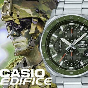 新品 カシオEDIFICE グリーン迷彩柄カモフラージュ 逆輸入エディフィス欧米モデル 100m防水 クロノグラフ 腕時計 未使用 CASIO メンズ