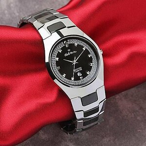 超硬タングステン&セラミック＆CZダイヤ&サファイヤクリスタル 豪華 腕時計BK メンズ