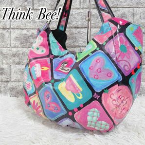 【美品】Think Bee!シンクビー　ハート柄ビニールトートバッグ　手持ち