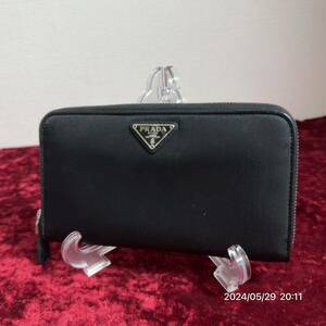 1000円〜　極美品　PRADA プラダ ナイロン　テスート　レザー　ラウンドファスナー ウォレット　長財布 送料無料