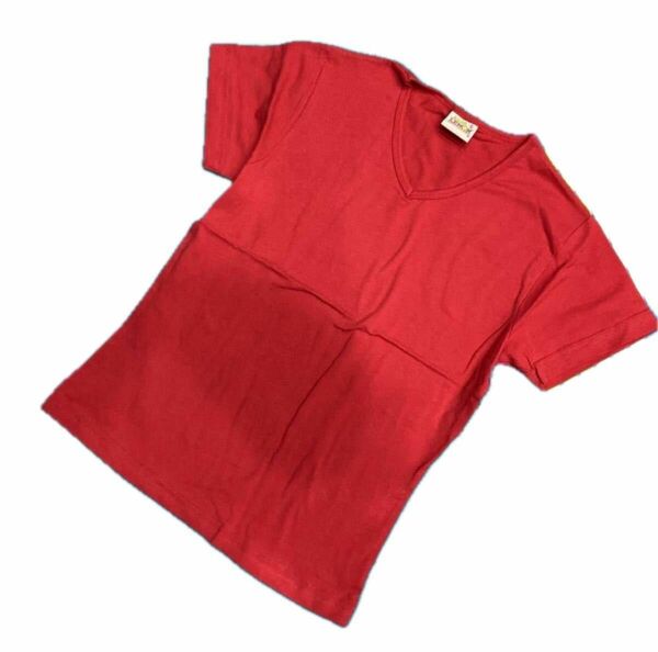 新品 未使用 赤 Tシャツ Mサイズ 半袖 Tシャツ 無地 シンプル Vネック レッド 