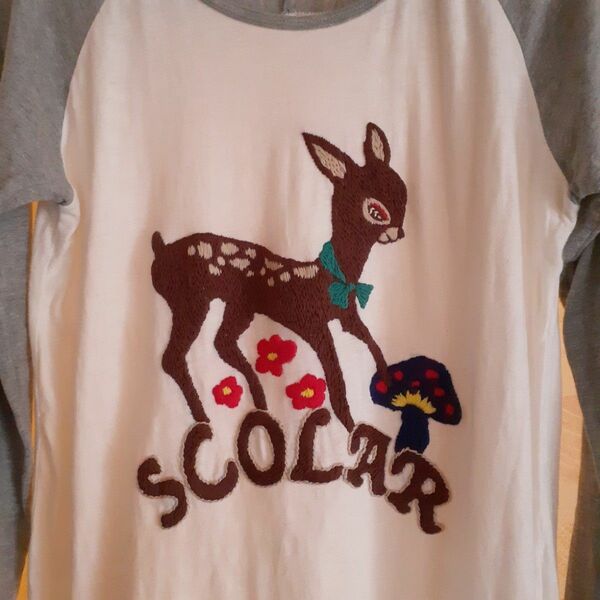 SCOLar トップス カットソー Tシャツ 鹿 バンビ 刺繍 白 スカラー Tシャツ T-SHIRT 古着