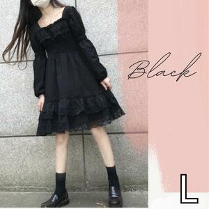  cosplay One-piece knee height lovely Lolita Gothic and Lolita black meidoL