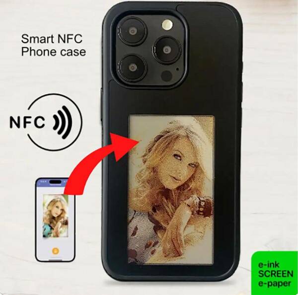 DIY Display NFC Ink Screen Phone Case For Iphone 15 Pro Max black