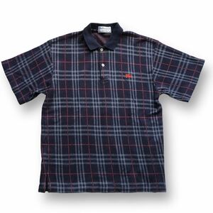  postage 370 jpy old Burberry's Burberry z navy noba check men's polo-shirt with short sleeves Old Vintage M
