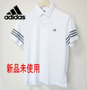 定価8250円新品(L)アディダス adidas 白/ホワイト3st半袖メンズポロシャツ /ゴルフウェア紳士 