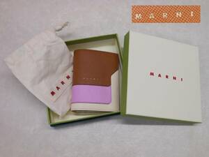 ♪良品♪#31054 MARNI マルニ 二つ折り財布 ホック式小銭入れ PFMOQ14U13 モカ/ピンク/クリーム コンパクト財布 箱付