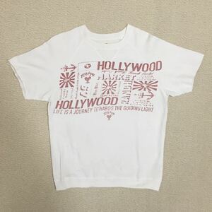  made in Japan Hollywood Ranch Market short sleeves sweat M size white USED.... is lilac nHRM sweatshirt American Casual old clothes made in japan