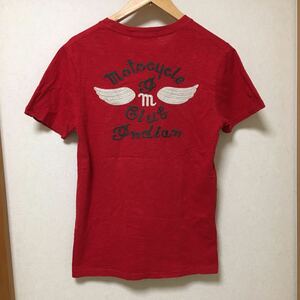 送料込 インディアンモーターサイクル 刺繍 Tシャツ Mサイズ RED 美中古 IndianMotorcycle 半袖 Tシャツ 赤 メンズ アメカジ 古着