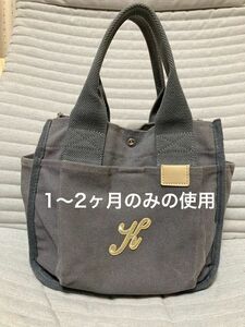 【値下げ対応あり・中古品にご理解頂ける方へ】イニシャルいりミニトートバッグ　ハンドバッグ　キャンバス　ランチ　弁当　グレー