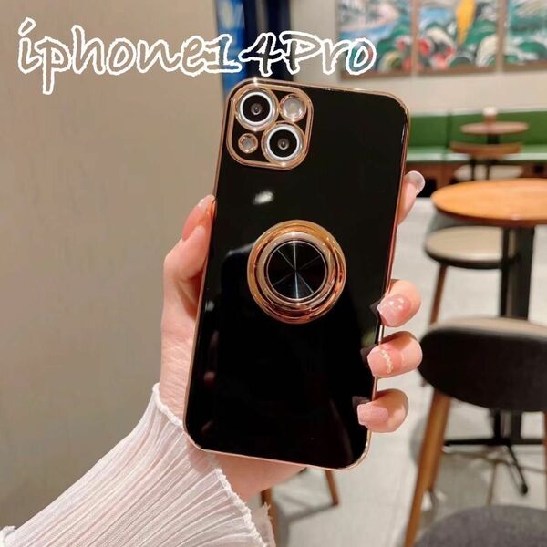 スマホケースリングiPhone14Pro ケース TPUリング 輪っか 黒 ゴールド iPhone スマホリング付き 韓国