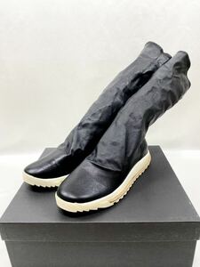 新古 RICK OWENS×HOOD RUBBER レザー ソック スニーカー ブラック×ホワイト 41 ソックス ラバー モード