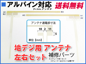 送料無料可能 ALPINE アルパイン対応 地デジアンテナ 左右セット 補修 修理 載せ替え交換 フィルムアンテナ 目立ちにくい 汎用 (dtta012