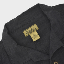 90s usa vintage ブラック シルク オープンカラーシャツ 企業 刺繍入り size.L 黒 開襟 _画像4