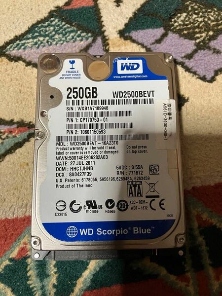 WesternDigital HDD 250GB WD2500BEVT ハードディスク　⑤