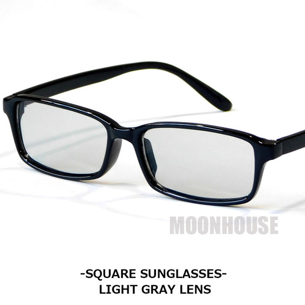 送料無料 スクエア サングラス メンズ レディース カラーレンズ UVカット 伊達眼鏡 伊達メガネ オーバル型 ライトグレー 新品