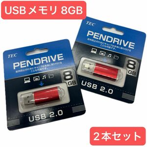 TEC USBメモリ USB2.0 キャップ式 8GB TCPUSB8 USB フラッシュメモリ レッド　2本セット