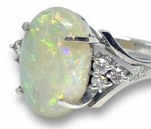 新品同様 天然石 オパール プラチナ リング ダイヤ ストーン 指輪 宝石 5.7g ジュエリー プラチナリング 正規品