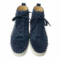 Christian Louboutin Louis Spikes クリスチャン ルブタン スパイク スタッズ ハイカット スウェード スニーカー シューズ 靴 紺 正規品_画像2