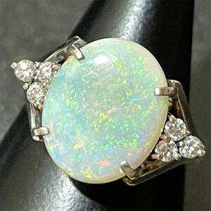 新品同様 天然石 オパール プラチナ リング ダイヤ ストーン 指輪 宝石 5.4g ジュエリー プラチナリング 正規品