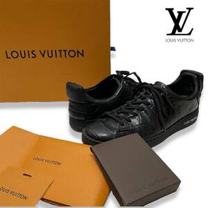 LOUIS VUITTON ルイ・ヴィトン フロントローライン クロコ型押し レザー ローカット スニーカー シューズ ロゴ 7 1/2 ブラック メンズ 正規