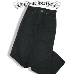 良品 CHROME HEARTS クロムハーツ FLEURKNEE DENIM PANTS フレアニー デニム パンツ 29R ブラック シルバー　ボタン　USA製 正規品