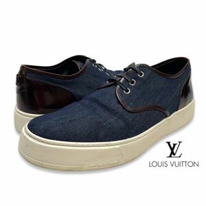 美品 LOUIS VUITTON DENIM LOW-CUT SNEAKERS ルイ・ヴィトン インディゴ デニム ローカット スニーカー シューズ 8 1/2 正規品