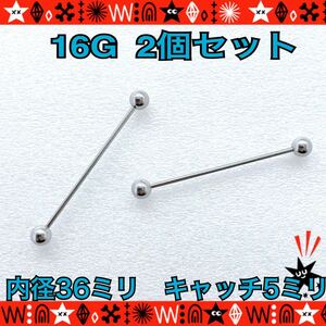  body pierce 16G 2 piece set strut barbell in dust real 36mm×5mm surgical stainless steel long silver[ anonymity delivery ]