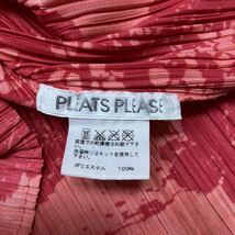 美品 プリーツプリーズ イッセイミヤケ PLEATS PLEASE ISSEY MIYAKE 長袖 シャツ 総柄 レシピ柄 サイズ4 XL相当 襟付き ピンク 赤系_画像6