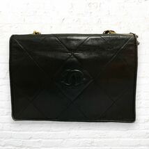 ヴィンテージ CHANEL シャネル ラムスキン マトラッセ ダイヤステッチ ココマーク チェーン ショルダーバッグ バッグ ブラック レディース_画像2