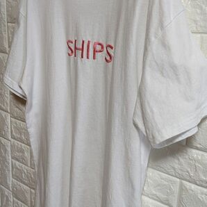 SHIPS　シップス　白Tシャツ　メンズ　Lサイズ　Tシャツ ロゴ　刺繍　コーデ
