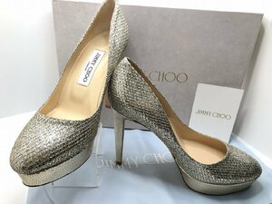 キングラム[05]JIMMY CHOO[ジミーチュウ]ALEX プラットフォームパンプス 37.5(24.5) グリッターラメ シャンパンゴールド 【送料無料】5645