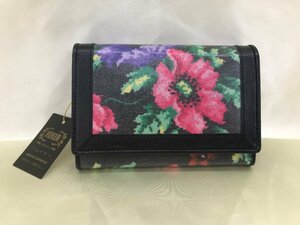 gold gram [23] -0011- # FEILER/ Feiler # folding purse floral print / black PVC/ nylon * unused / storage goods @I365