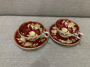 キングラム[60] WEDGWOOD ウェッジウッド RUBI TONQUIN トンキンルビー W2488 カップ＆ソーサ 2客セット 中古 送料無料