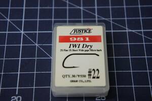 JUSTICE　981 IWI Dry　Midge　ジャスティス フライフック ＃22　30本入り