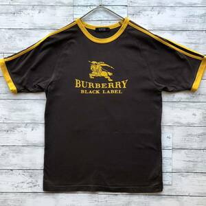  супер редкий /8. год модели * Burberry Black Label BURBERRY BLACKLABEL Lynn ga- футболка шланг Logo задний принт Brown размер 2 M